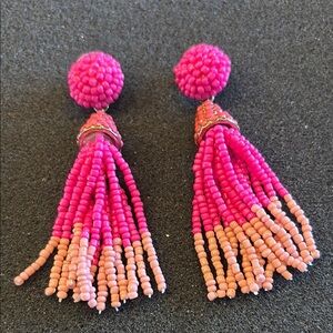 Pink Beaded Tassel Earrings